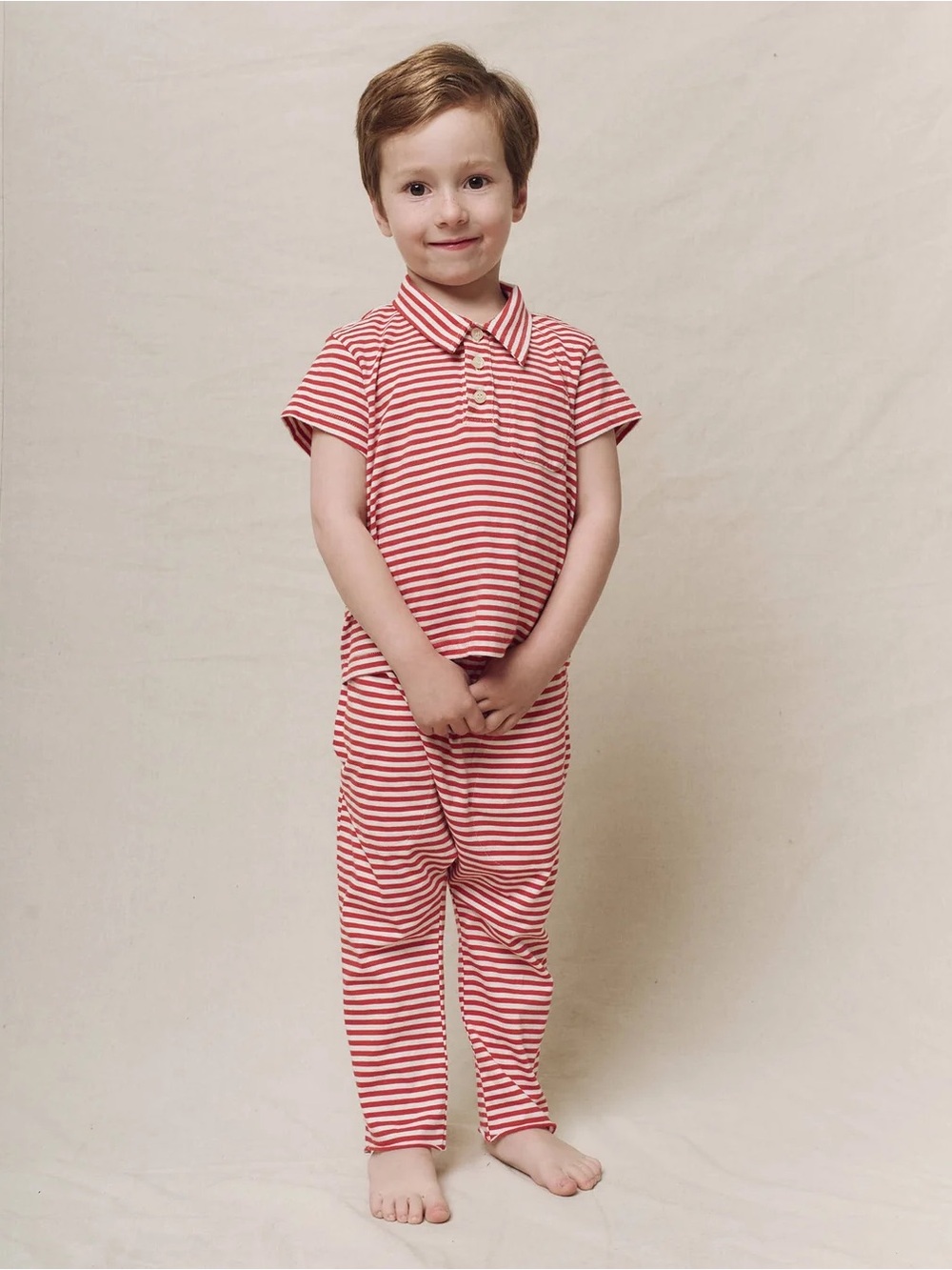 THE GREAT. little Red White Striped Kids Lacrosse Polo Top Jersey Crop Pants Set